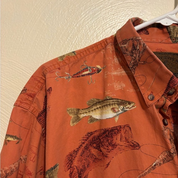 Casual Orange Button Down Shirt with Fish Print - Picture 6 of 8